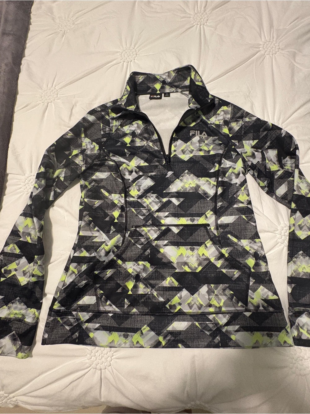 FILA m Pullover with Neon Yellow, Black, and Gray Geometric Accents
